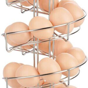 Spiral Egg Skelter Countertop Dispenser Rack Carousel 30-36 Eggs Metallic Silver